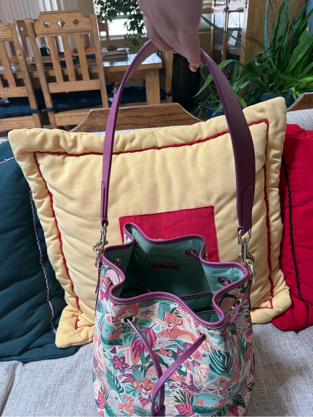 Dooney & Bourke Lion King Pink Purple Multicolor Floral Drawstring Shoulder Bag